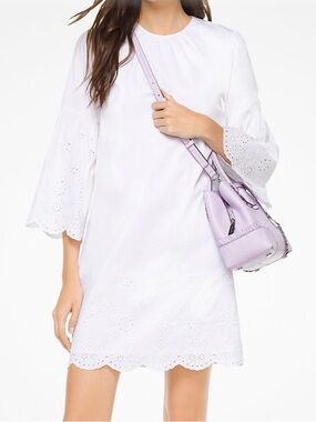 MICHAEL Michael Kors White Eyelet Cotton Poplin Dress Bell Sleeve